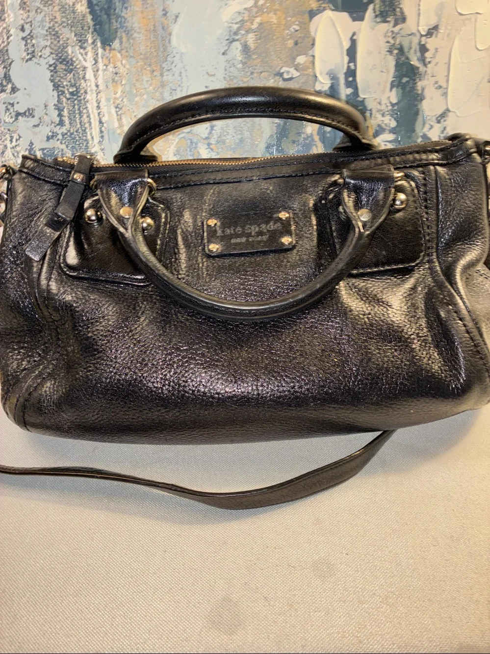 Genuine Kate Spade Black Slouchy Pebbled Leather Shoulder Satchel